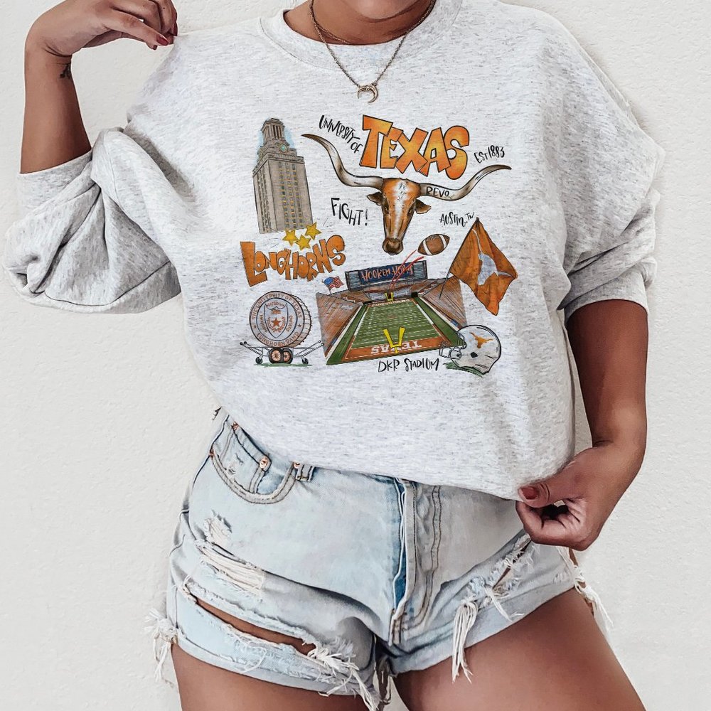 Longhorns University of Texas Illustrated Light Grey Sweatshirt - Picture 2 of 6